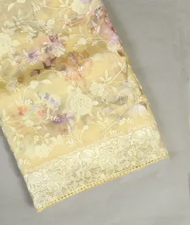Yellow Kora Organza Embroidery Saree  T4671451