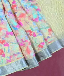 Yellow Linen Printed Saree T4782522