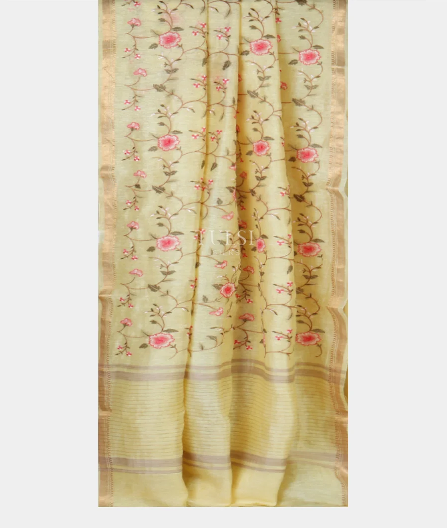 Yellow Linen Embroidery Saree T4832662