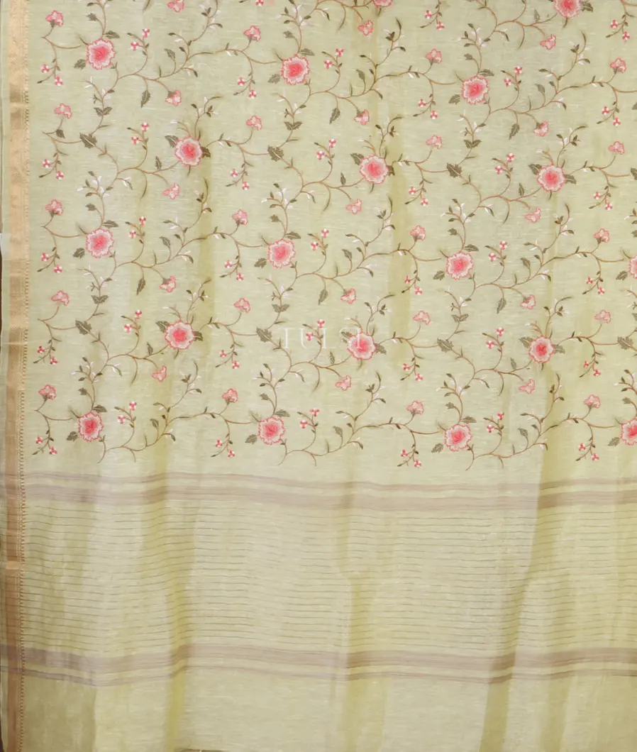 Yellow Linen Embroidery Saree T4832664