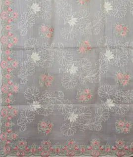 Grey Silk Kota Embroidery Saree T4318604