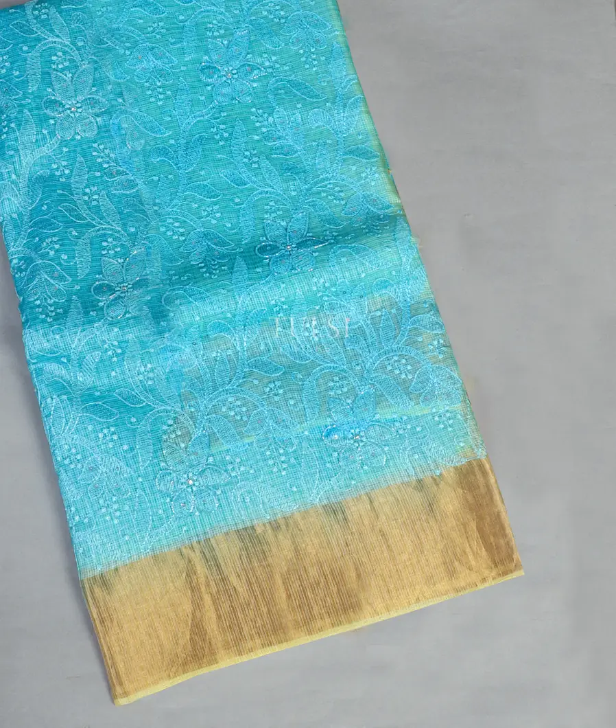 Blue Silk Kota Embroidery Saree T446534-image