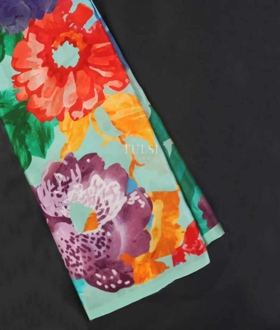 Blue Satin Crepe Silk Saree T484607-image