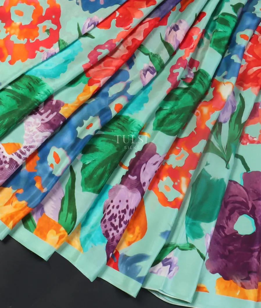 Blue Satin Crepe Silk Saree T4846074