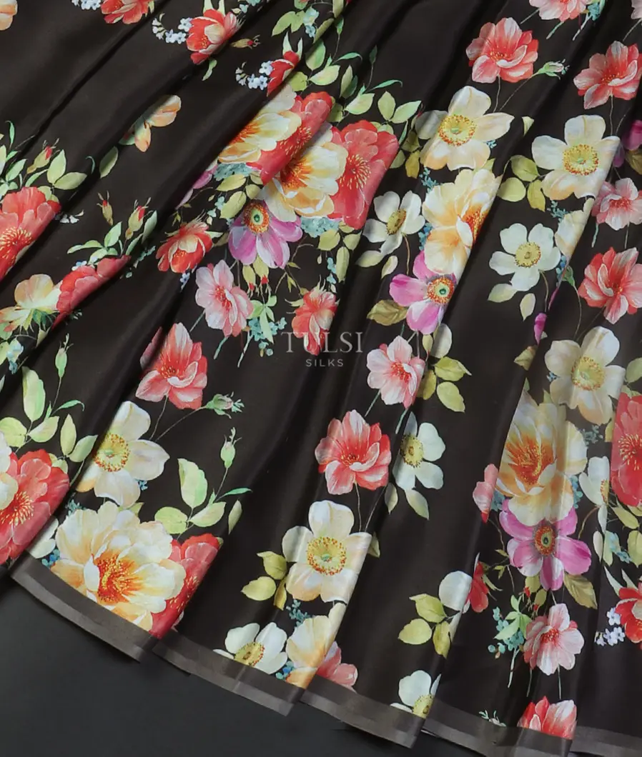 Black Satin Crepe Silk Saree T2931174