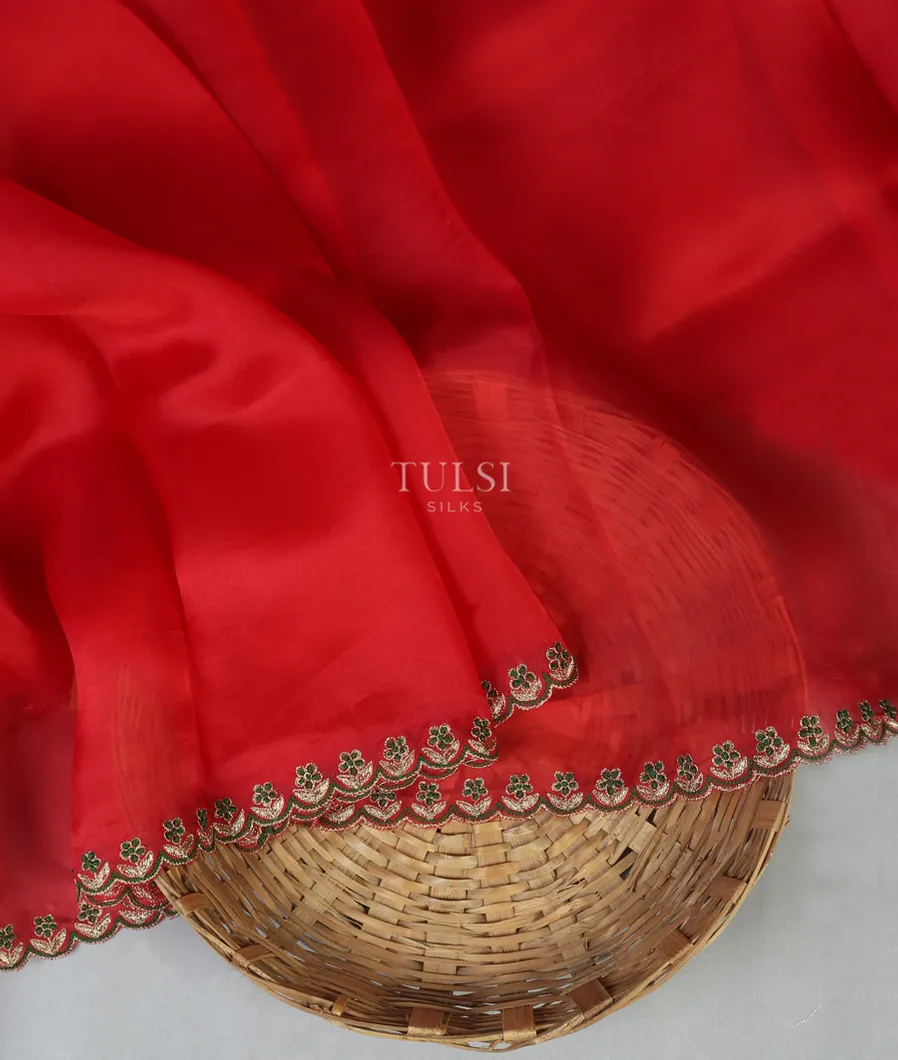 Red Kora Organza Embroidery Saree T451432-image