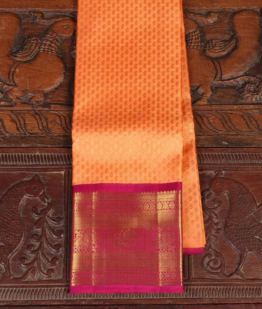 Peach Handwoven Kanjivaram Silk Kids Pavadai T419947-image