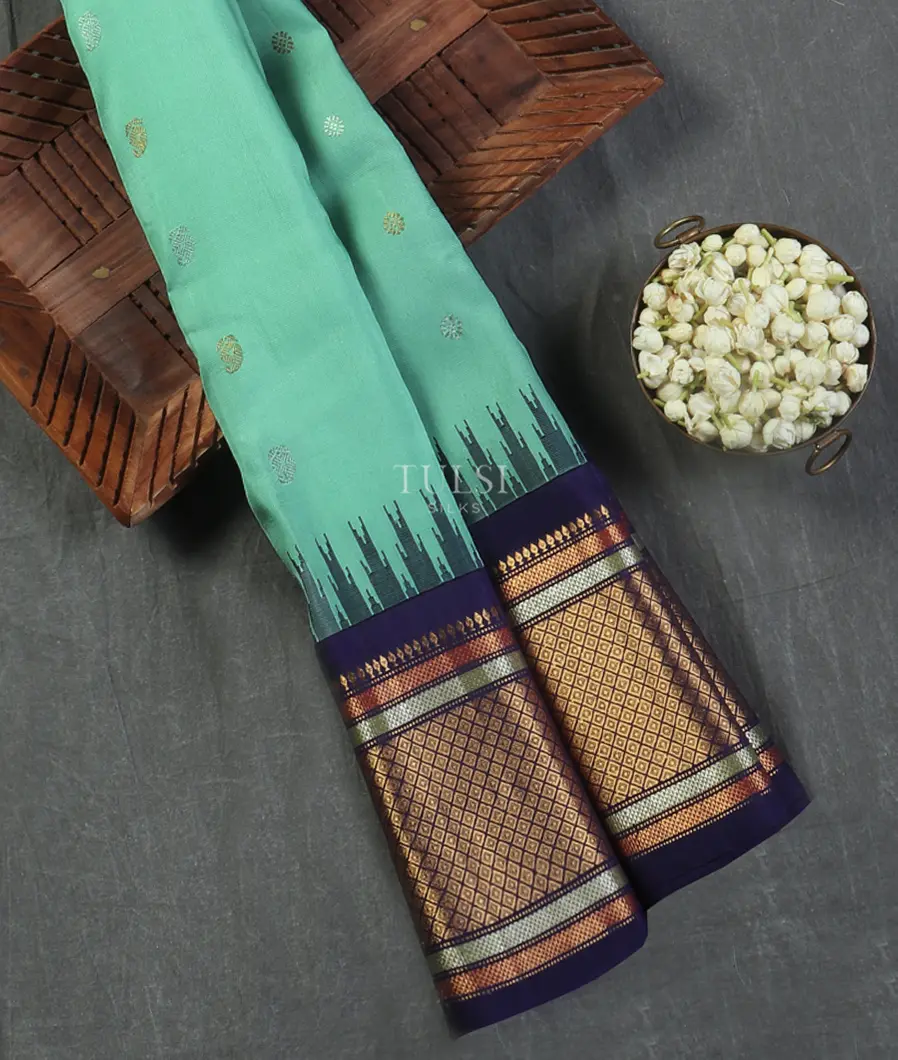 Blue Gadwal Silk Saree T485626-image