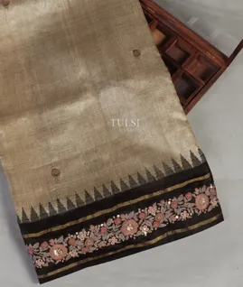 Beige Tussar Embroidery Saree T4807851