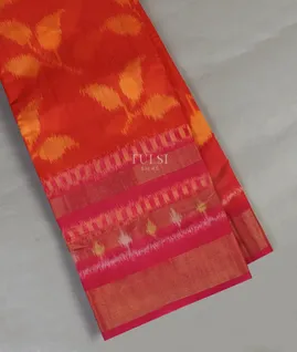 Orangish Red Pochampalli Silk Cotton Saree T4894031