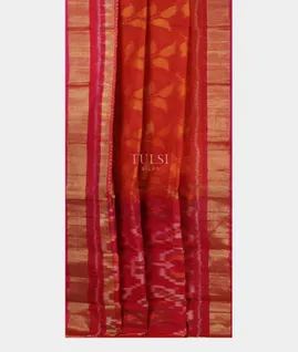 Orangish Red Pochampalli Silk Cotton Saree T4894032