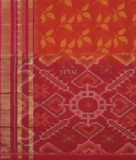 Orangish Red Pochampalli Silk Cotton Saree T4894034