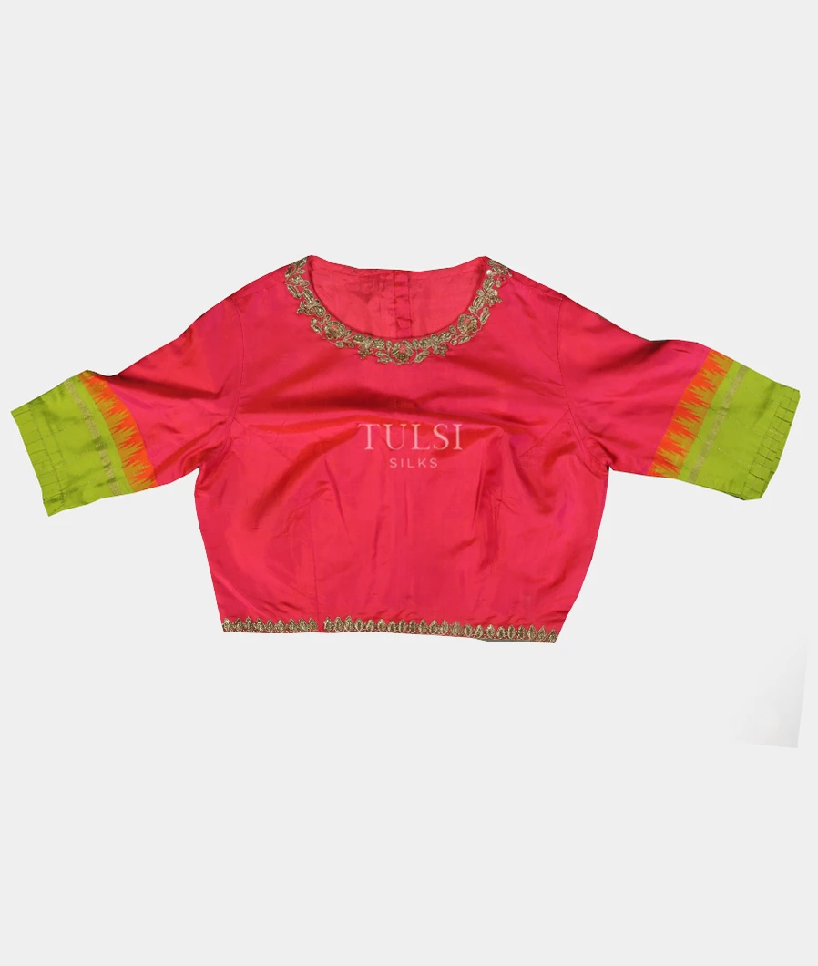 Pinkish Red Handwoven Kanjivaram Silk Blouse LF2007-image
