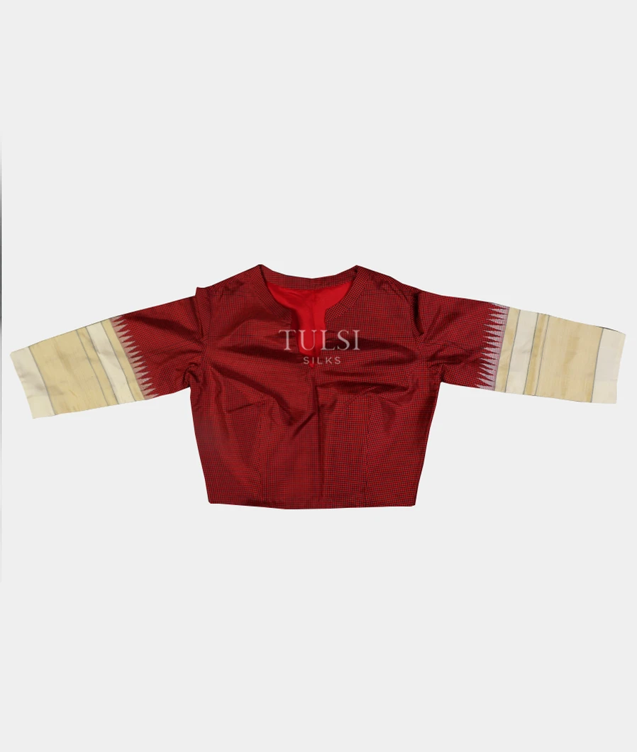 Red And Black Handwoven Kanjivaram Silk Blouse LD4754-image