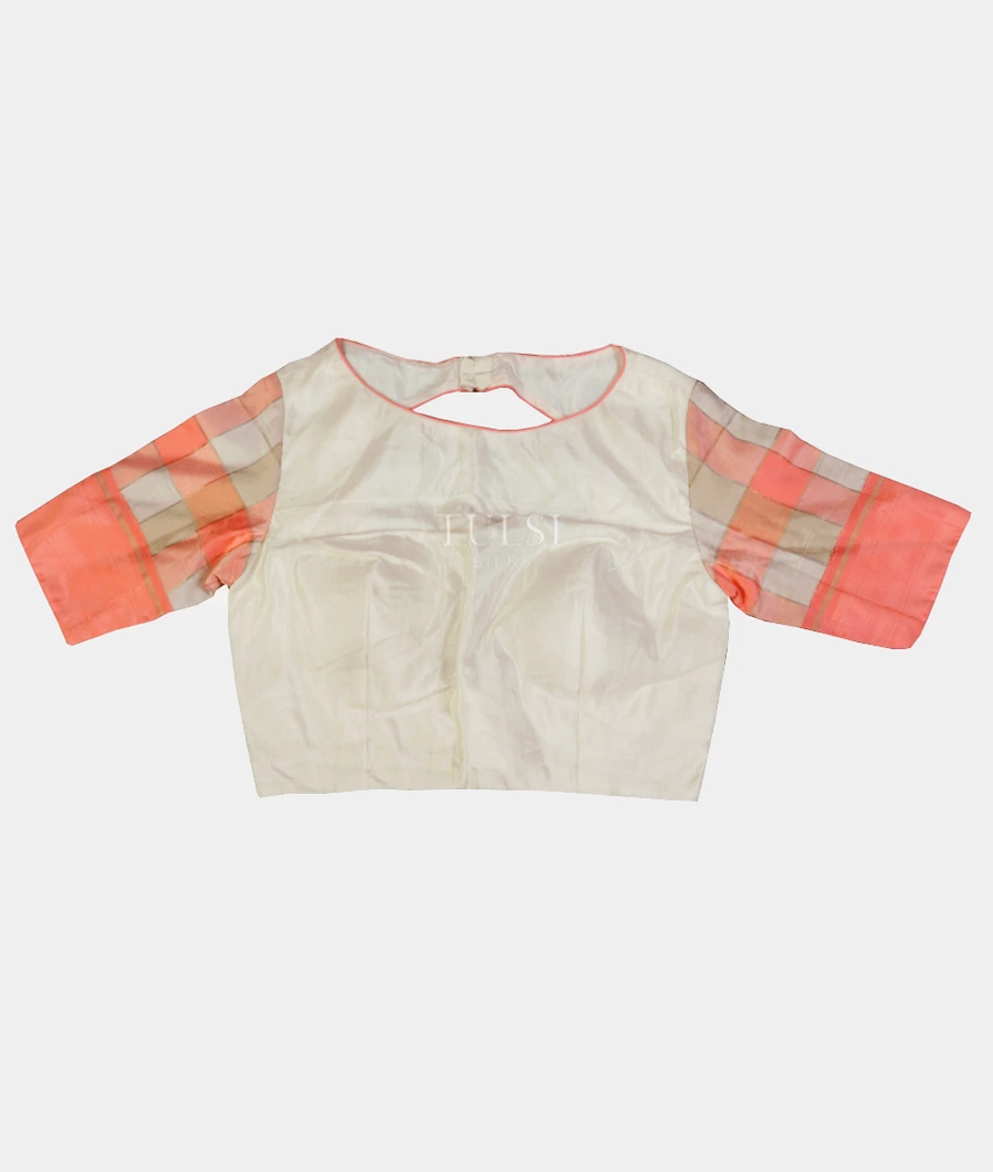 Off - White Handwoven Kanjivaram Silk Blouse NC3358-image
