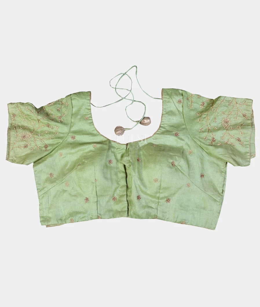 Green Tussar Embroidery Blouse T398577-image