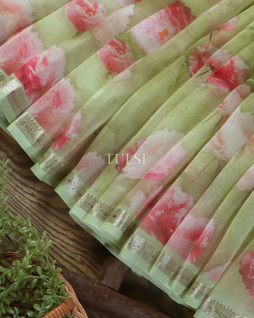 Green Kora Organza Printed Saree T4772772