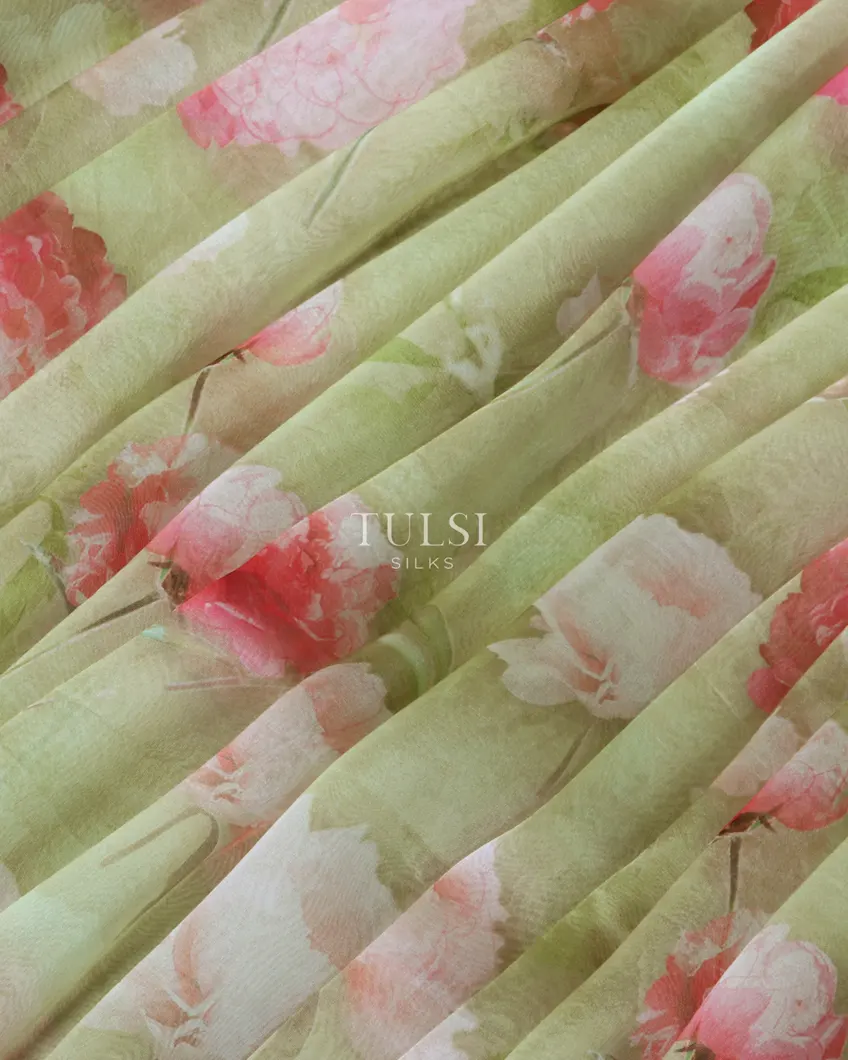 Green Kora Organza Printed Saree T4772774