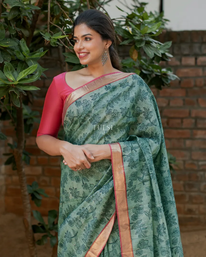 Green Tussar Printed Saree T489719-image