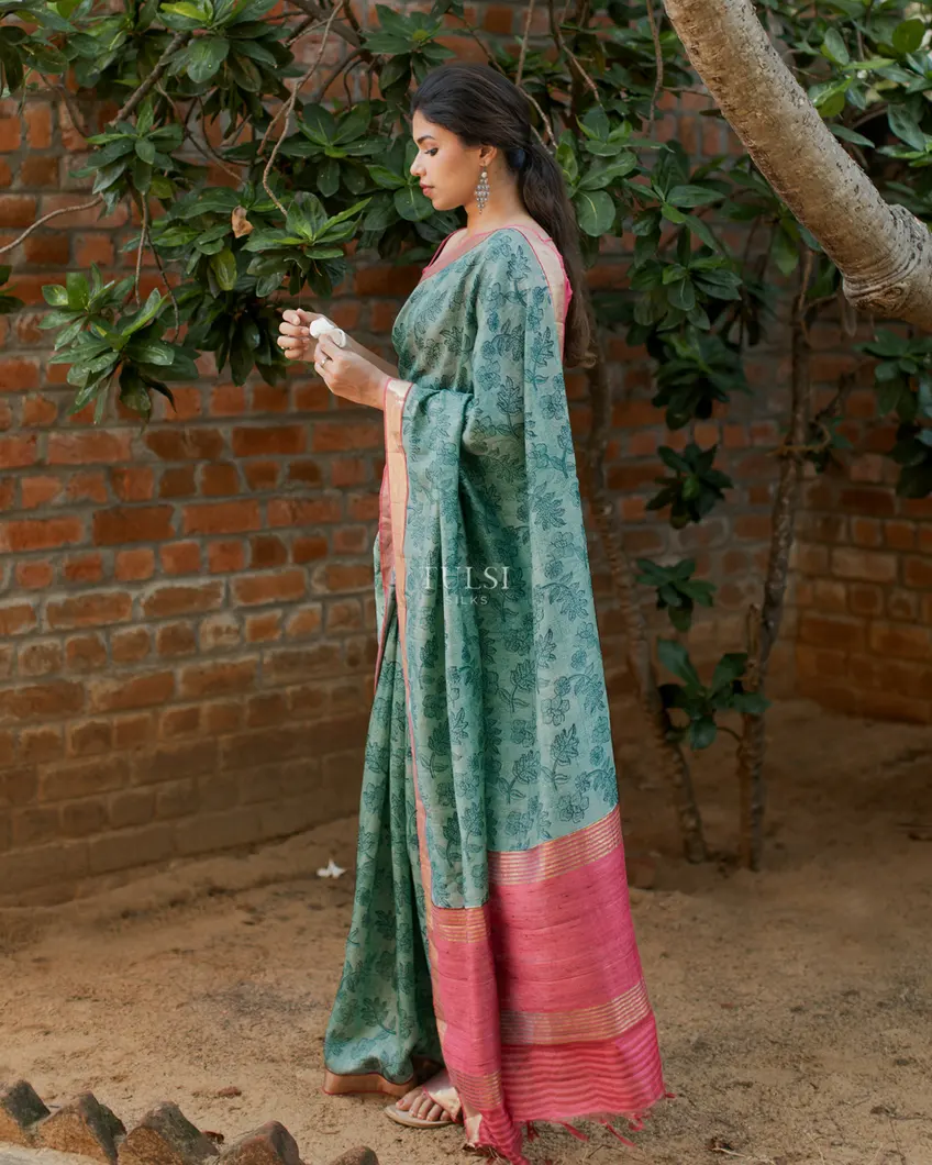 Green Tussar Printed Saree T48971911