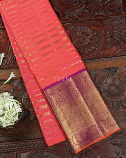 Pinkish Orange Handwoven Kanjivaram Silk Pavadai T4593451