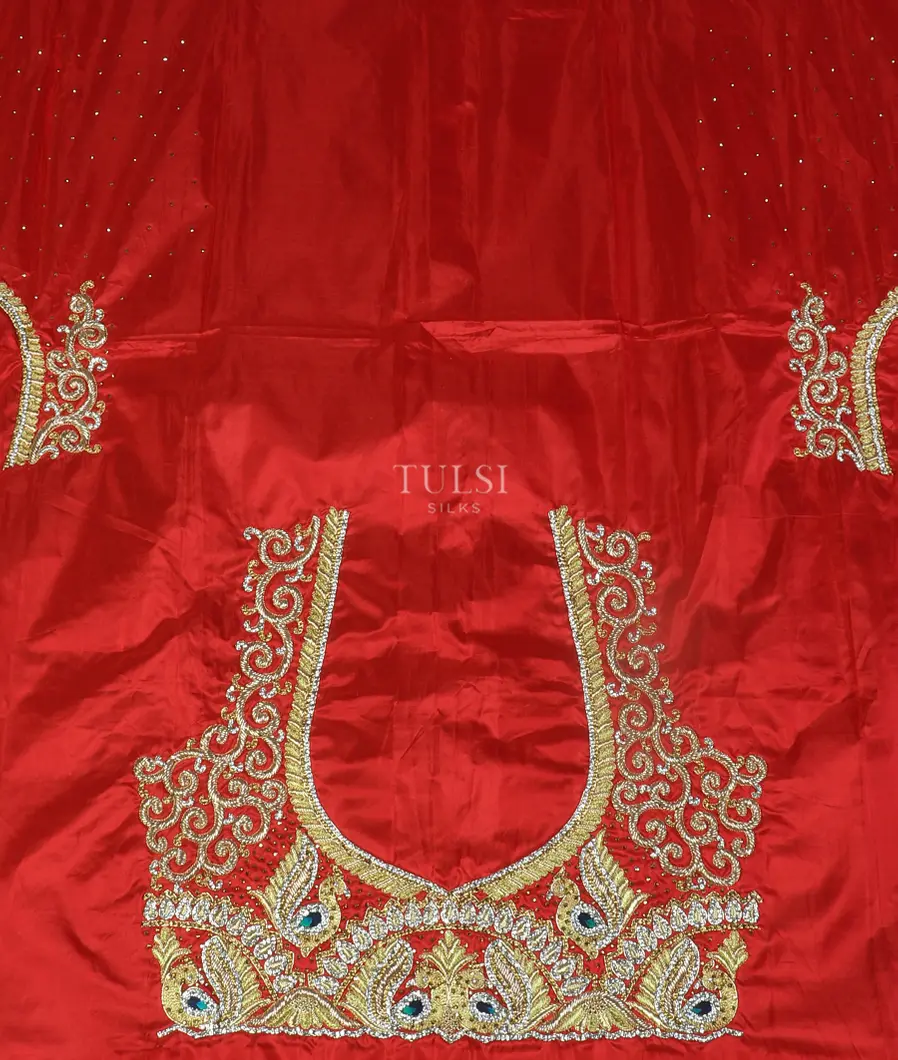 Red Handwoven Kanjivaram Silk Blouse T164421-image