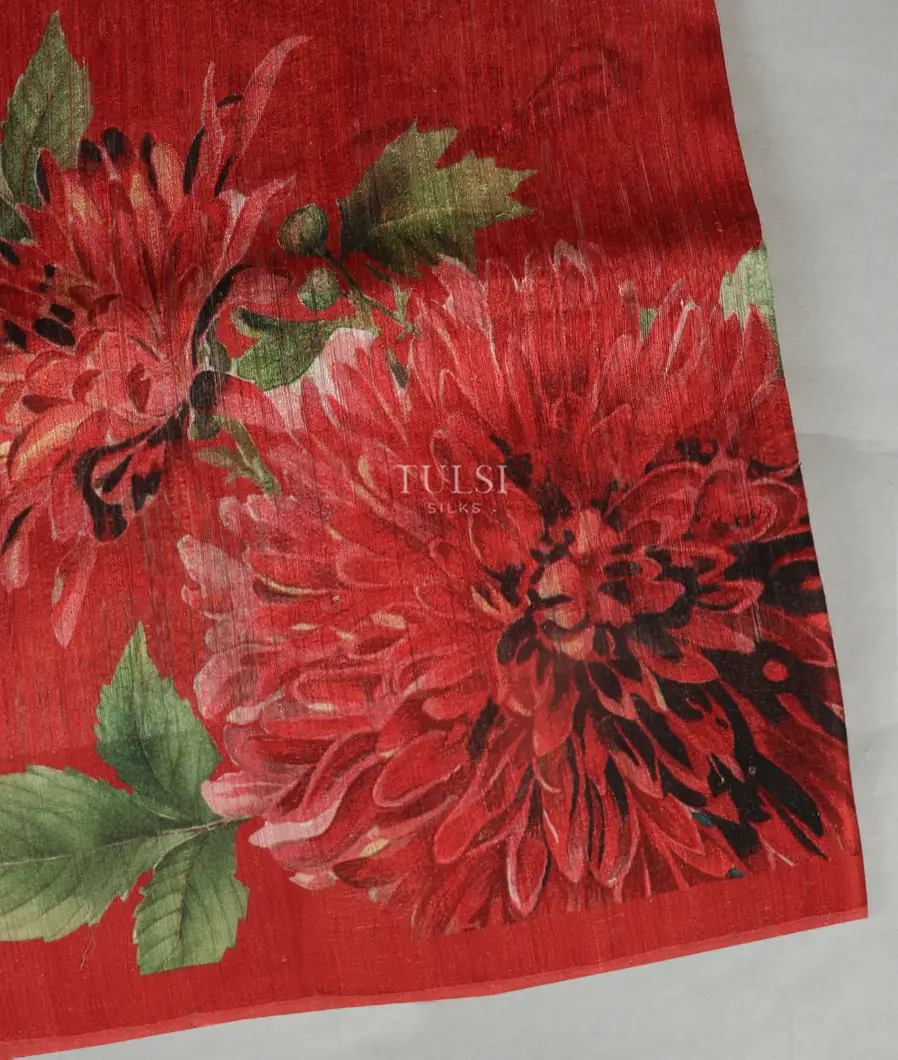 Red Tussar Printed Saree T469828-image