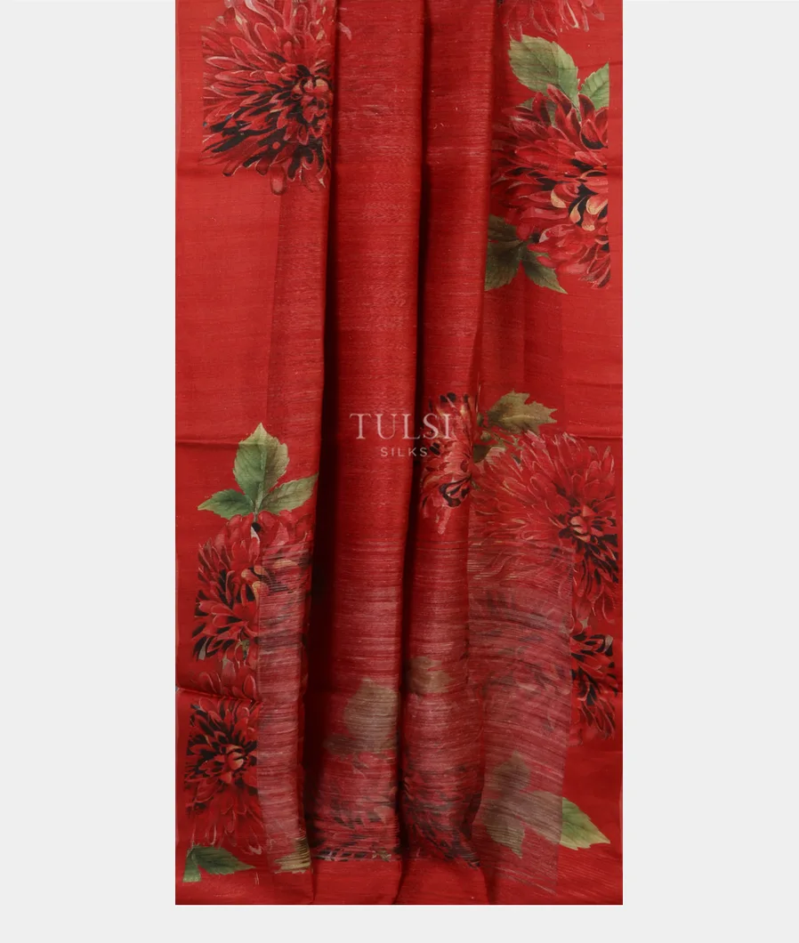 Red Tussar Printed Saree T4698282