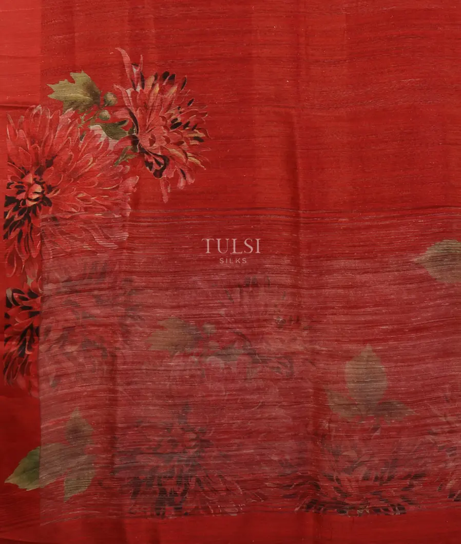 Red Tussar Printed Saree T4698284