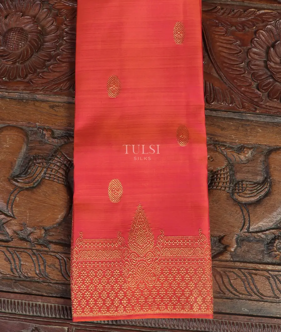 Pinkish Orange Handwoven Kanjivaram Silk Dupatta T490268-image