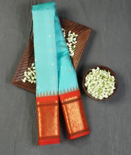 Blue Gadwal Silk Saree T4856231