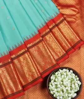 Blue Gadwal Silk Saree T4856232
