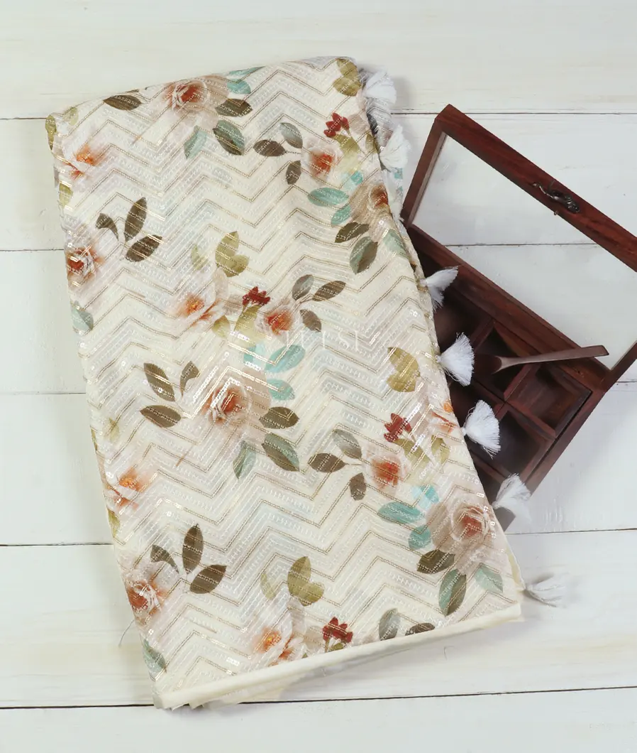 White Georgette Silk Embroidery Saree T455920-image