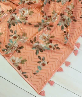 Peach Georgette Silk Embroidery Saree T4559172