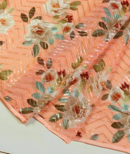 Peach Georgette Silk Embroidery Saree T4559174