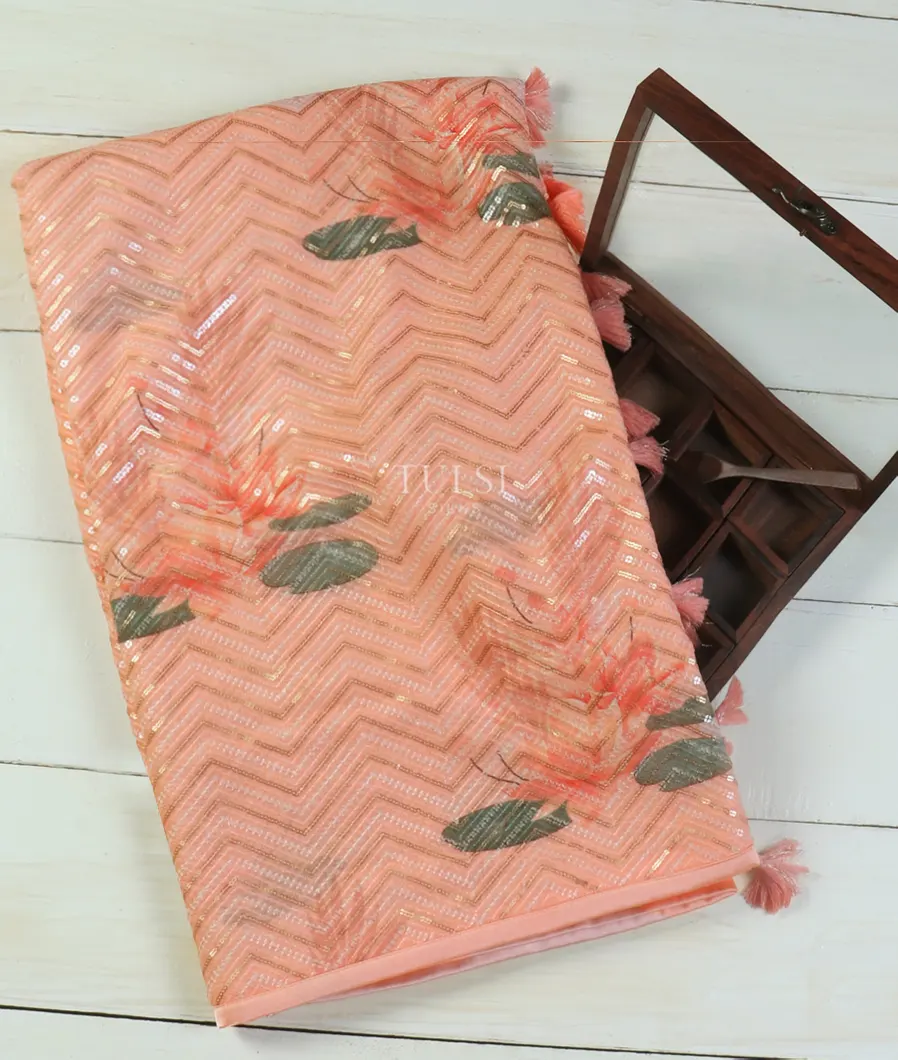 Peach Georgette Silk Embroidery Saree T455913-image