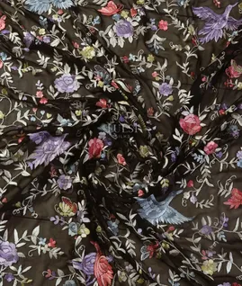 Black Georgette Silk Hand Embroidery Saree T4636104