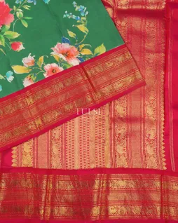 Green Hand Printed Kanjivaram Silk Saree T4510234