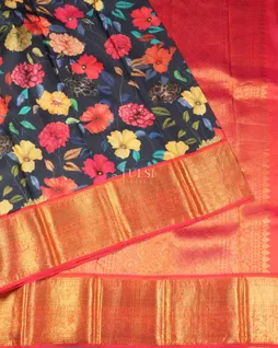 Blue Hand Printed Kanjivaram Silk Saree T4685694