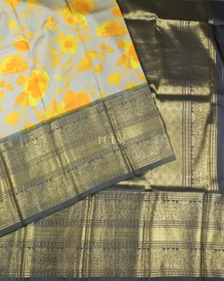 Light Grey Printed Ikat Kanjivaram Silk Saree T4900494