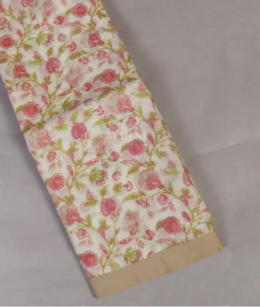 White Soft Printed Cotton Saree T453426-image