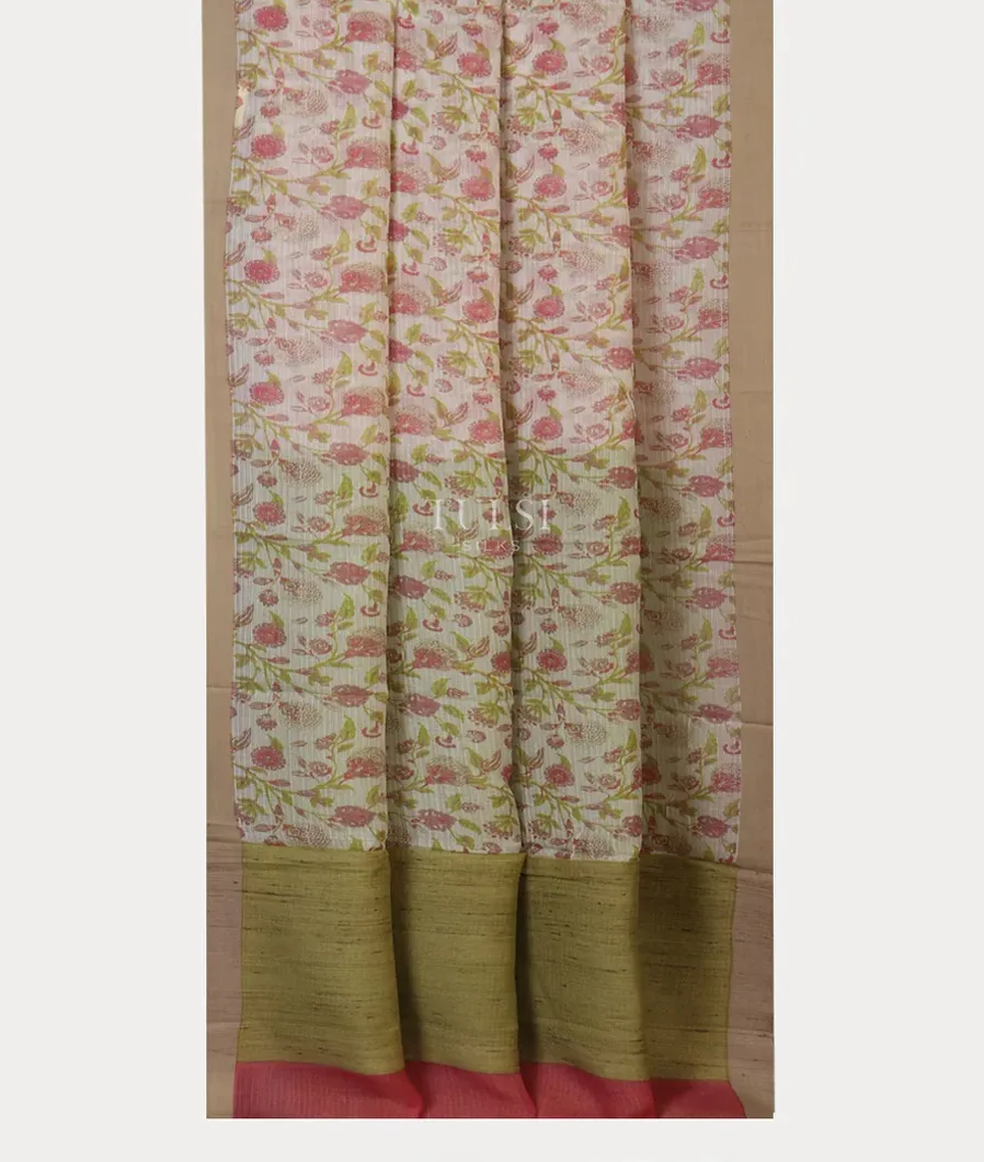 White Soft Printed Cotton Saree T4534262