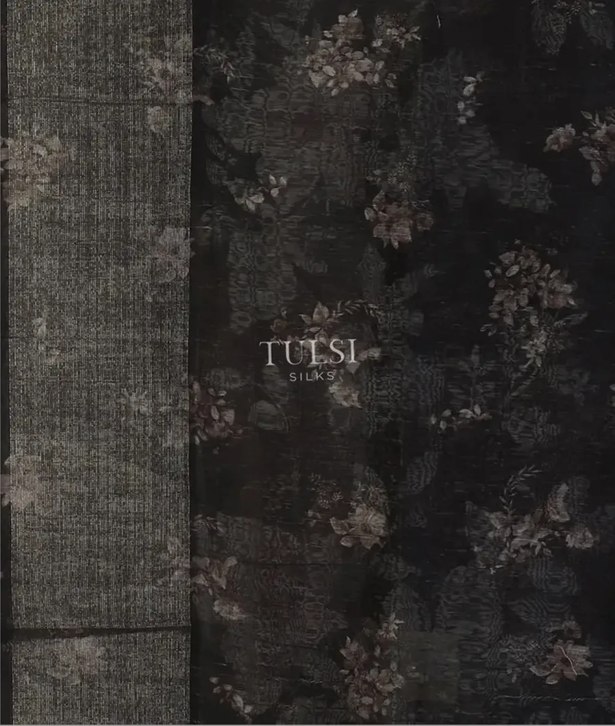 Black Linen Printed Saree T4708983