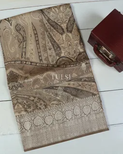 Beige Printed Banaras Kathan Silk Saree T4914891