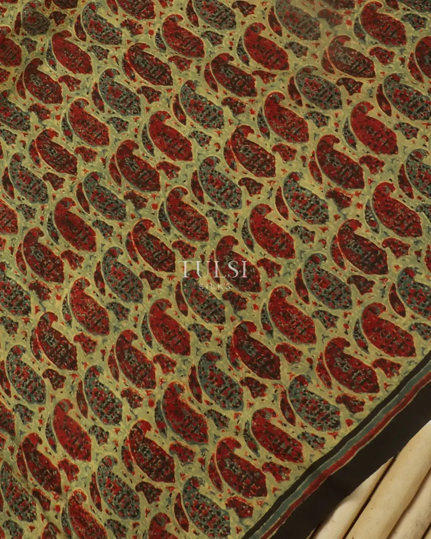 Greyish Blue Ajrakh Silk Saree T4556783