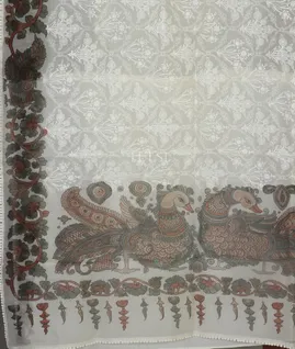 White Kora Organza Embroidery Saree T4932314