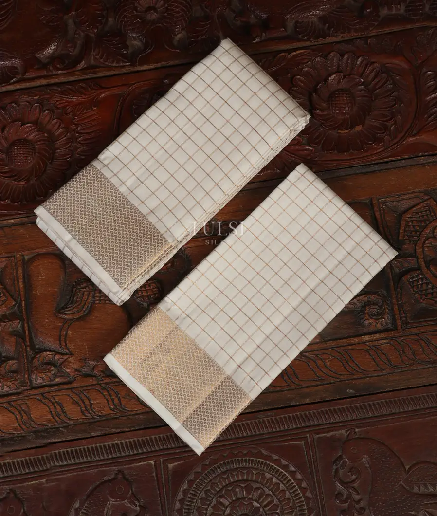 White Handwoven Kanjivaram Silk Dhoti and Vastharam T493481-image