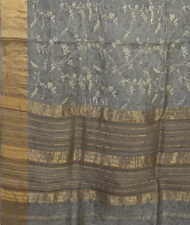 Grey Silk Kota Embroidery Saree T4944904