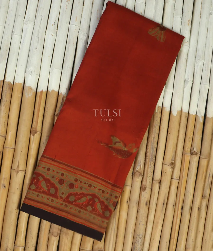 Rust Ajrakh Silk Saree T487869-image