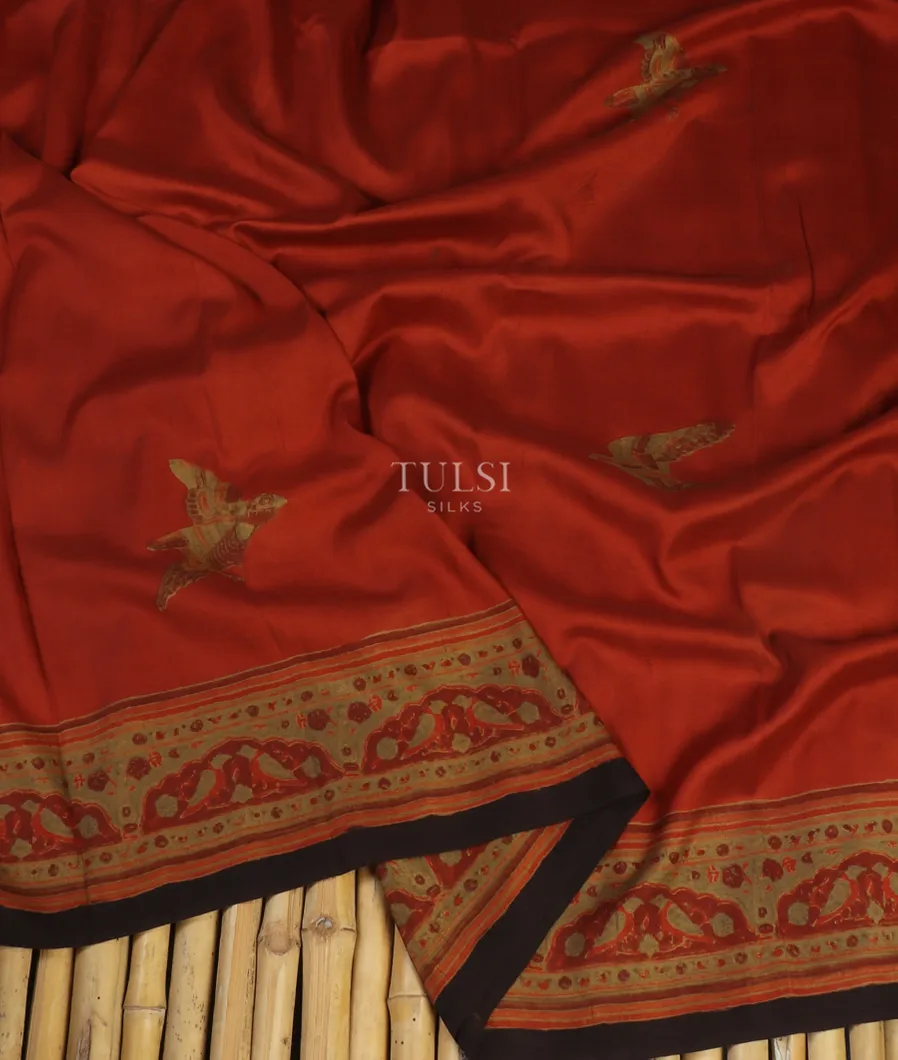 Rust Ajrakh Silk Saree T4878692